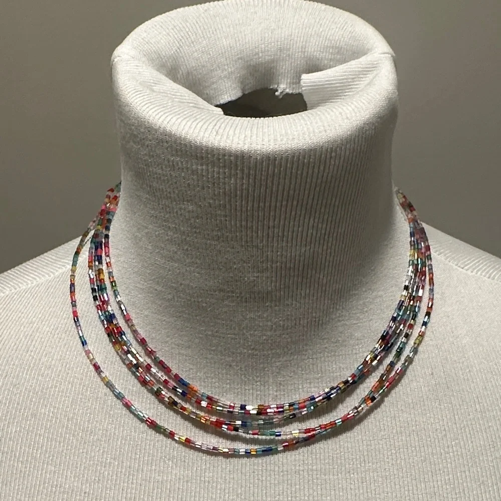 Multicolor five layer rainbow Beaded Necklace